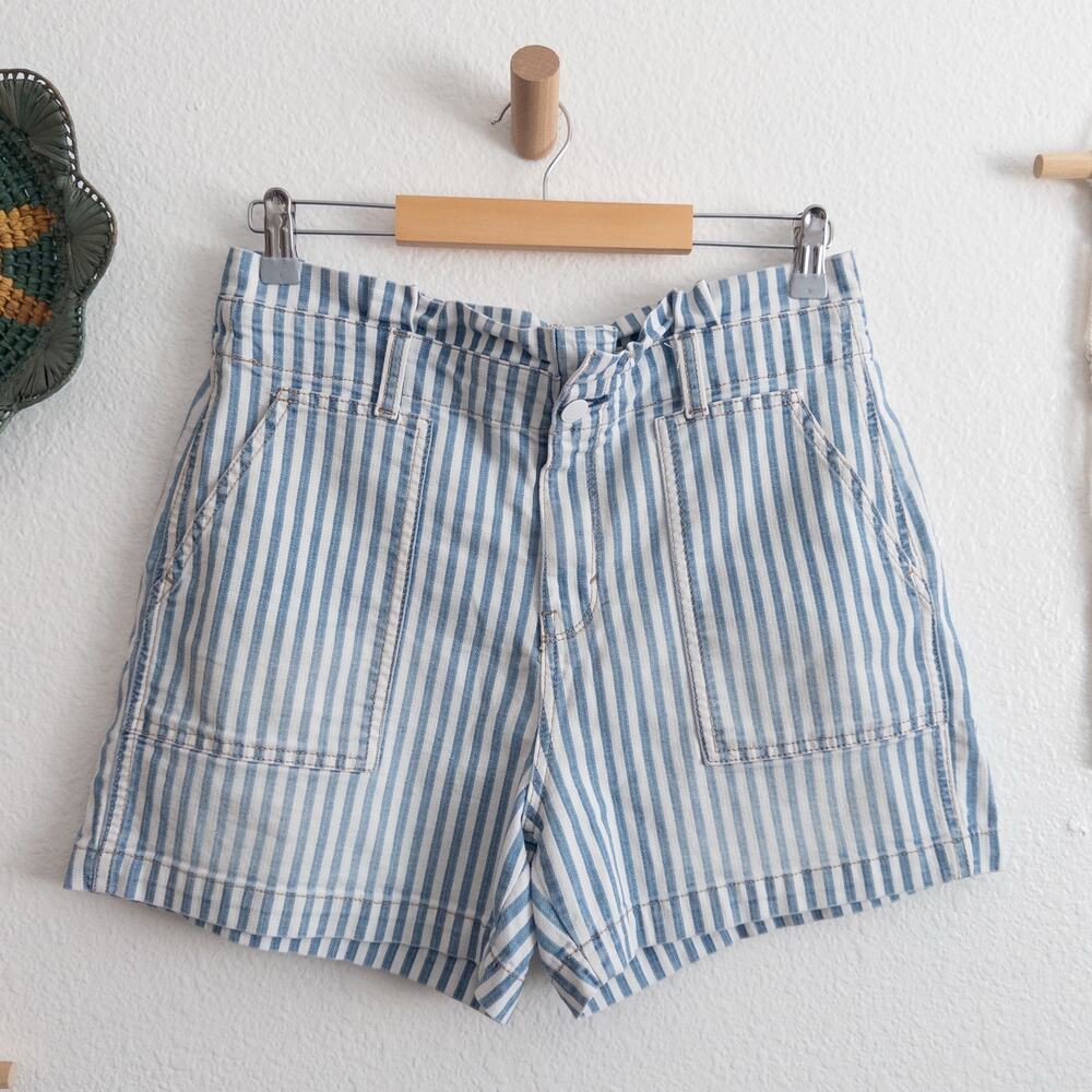 A.N.A. Coastal Blue and White Stripe Denim Jean Shorts Size 8